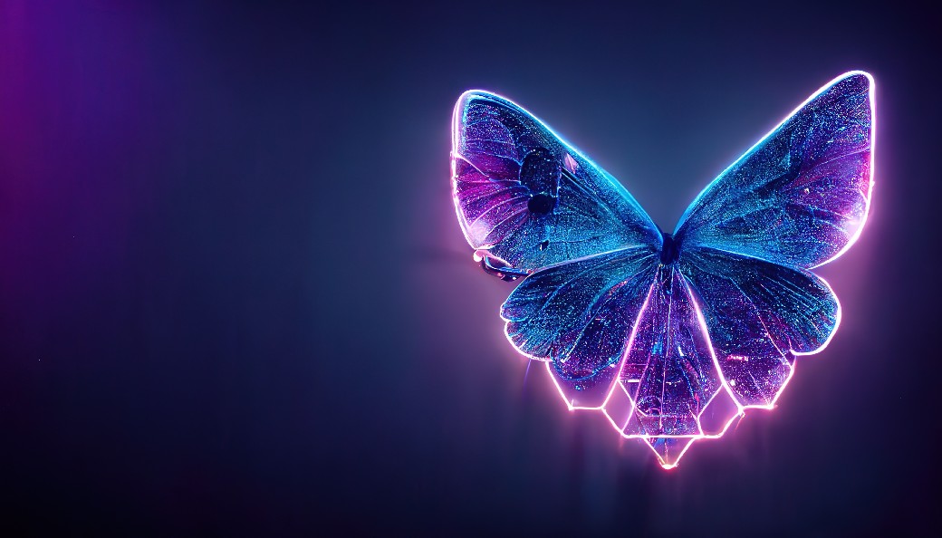 Digital Butterfly on Purple and Blue Background