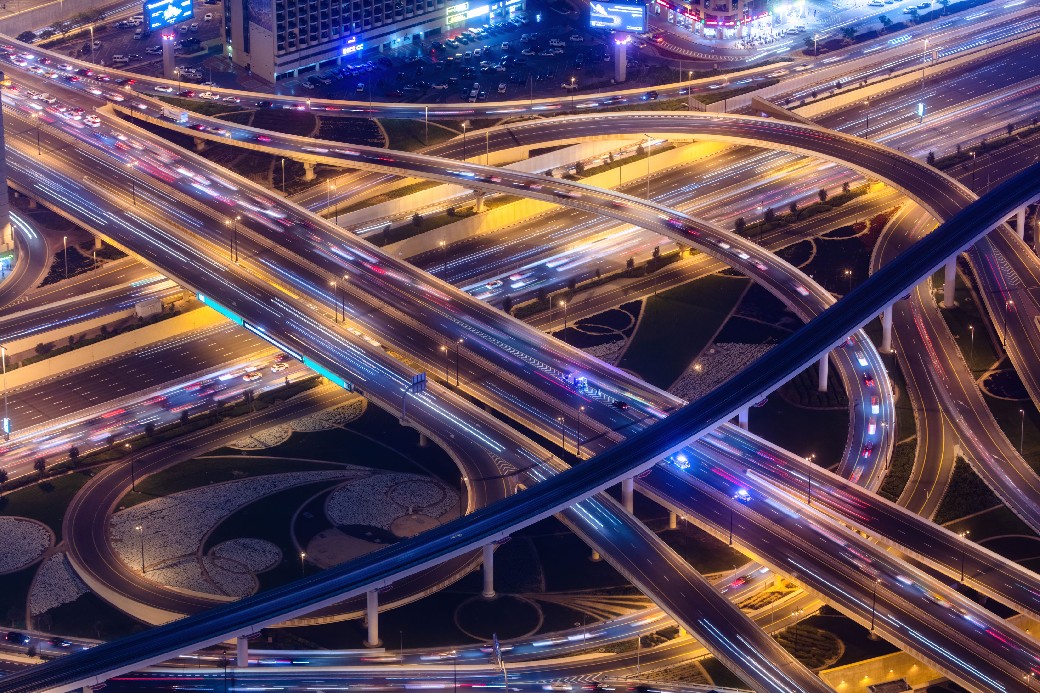 Busy intersection highway from above